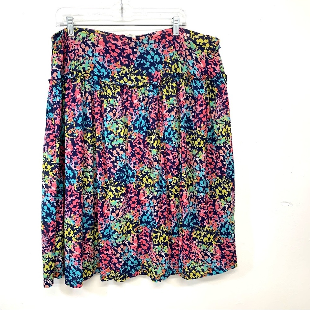 Kate Hill Skirt 2X Colorful Abstract Stretch Elastic Waist Lined Ruffle Office - Picture 2 of 7